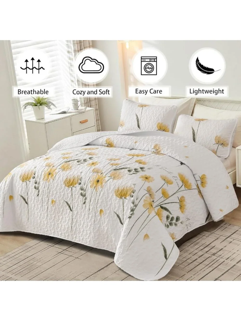 King Floral Quilt Set - Lightweight Reversible Bedding, Soft Microfiber